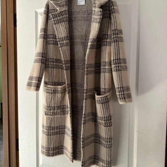 Beige Plaid Women's Sweater Coat - Picture 1 of 6